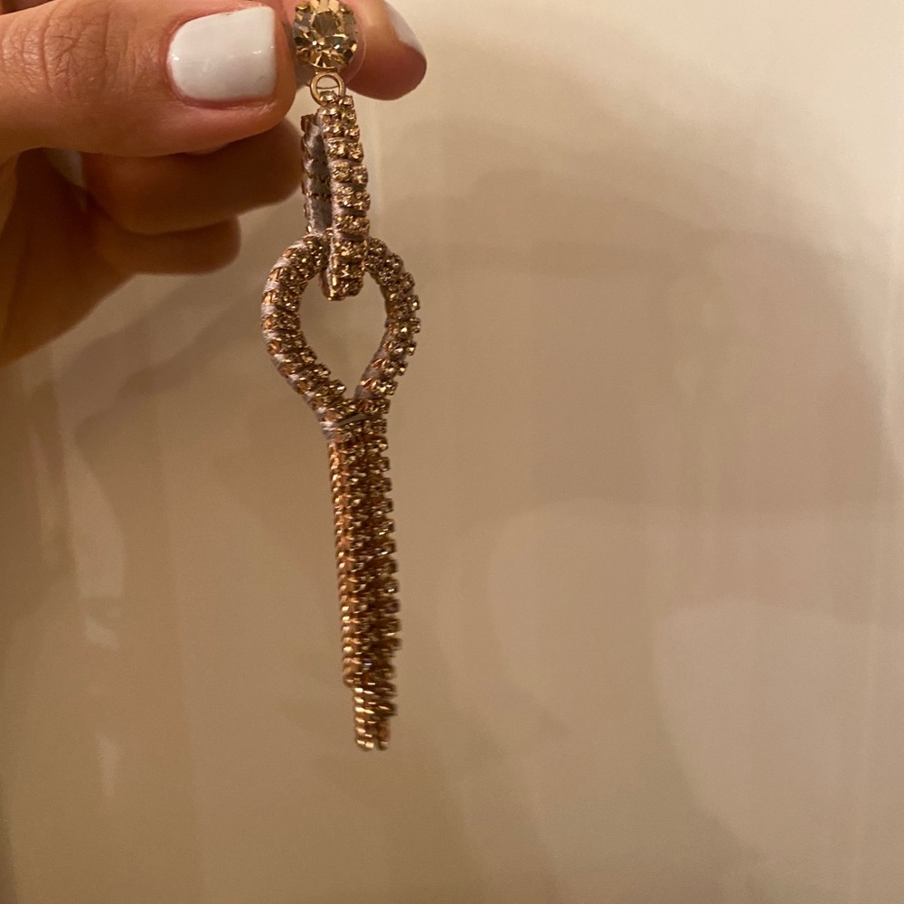 Champagne color fringe rhinestone earrings - Picture 5 of 5